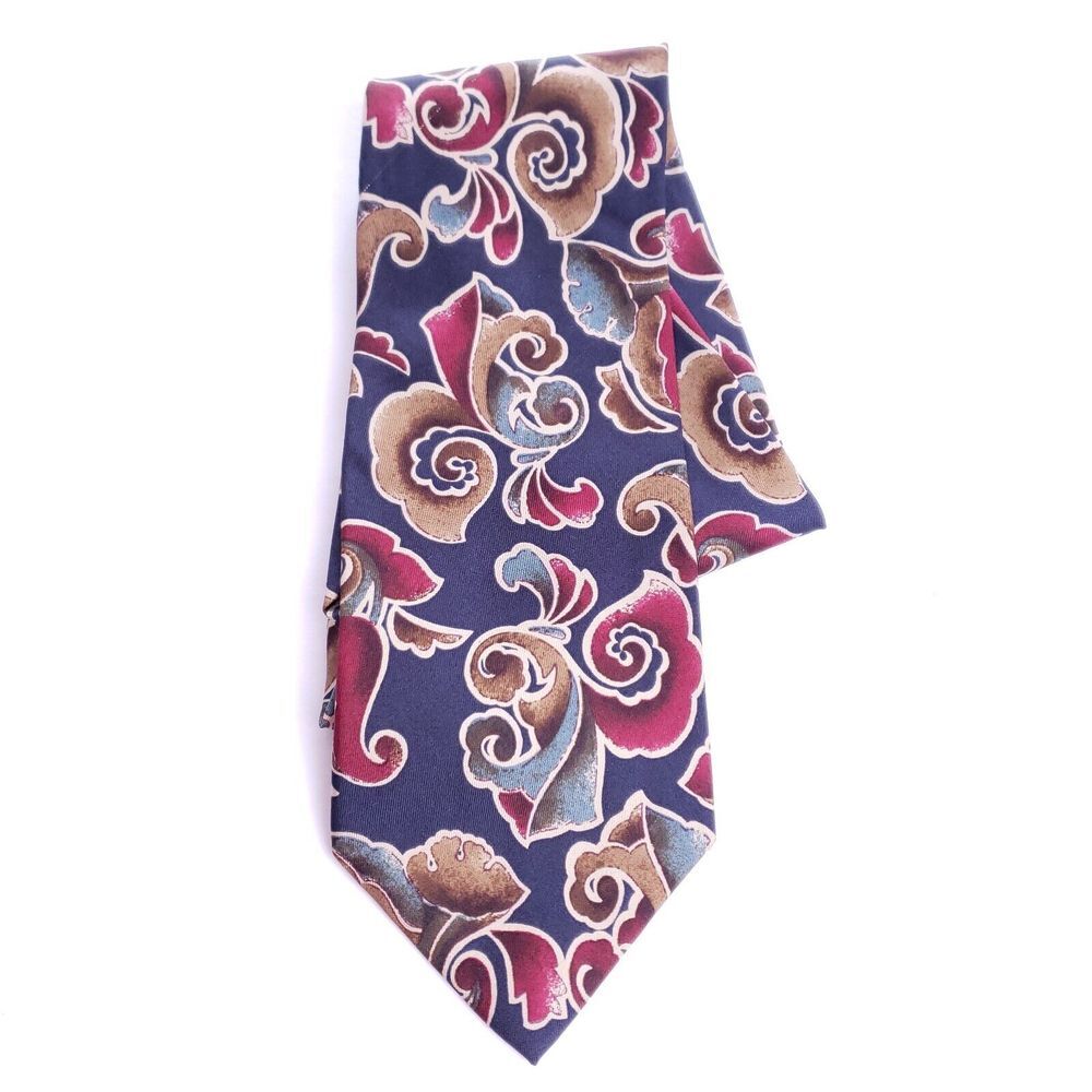Adolfo Couture Silk Tie Blue Red Floral Paisley Vintage Luxury Menswear